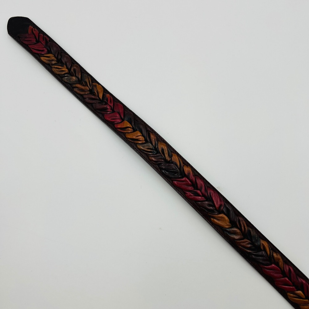 The Territory Ahead Mens 38 Braided Leather Leaf Belt Colorful Western Boho 90s - Picture 5 of 12